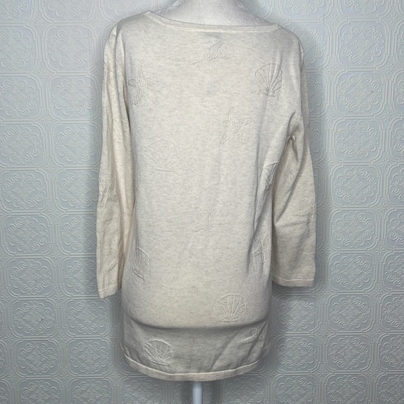 Talbots | Cream Seashell Lightweight Oversized Sweater, with 3/4 Sleeves - Picture 4 of 11